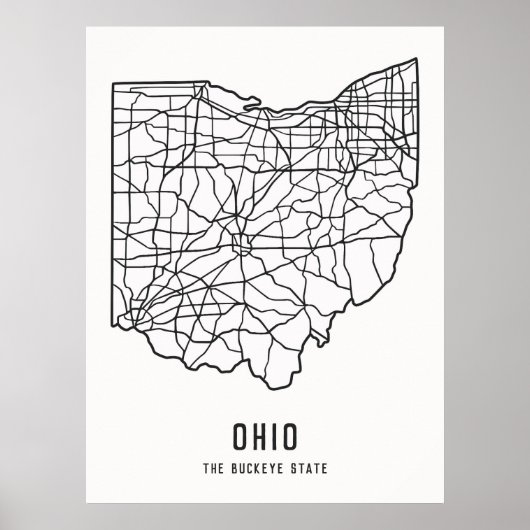 Routekaart van de Amerikaanse staat Ohio - Buckeye Poster (Voorkant)