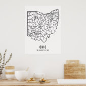 Routekaart van de Amerikaanse staat Ohio - Buckeye Poster (Keuken)