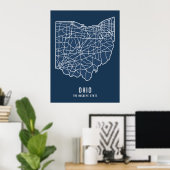 Routekaart van de Amerikaanse staat Ohio - Buckeye Poster (Thuiskantoor)
