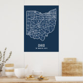 Routekaart van de Amerikaanse staat Ohio - Buckeye Poster (Keuken)