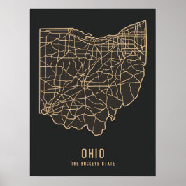 Routekaart van de Amerikaanse staat Ohio - Buckeye Poster