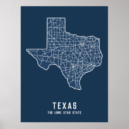 Routekaart van de Amerikaanse staat Texas - de Lon Poster