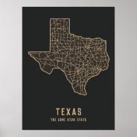 Routekaart van de Amerikaanse staat Texas - de Lon