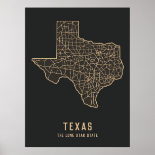 Routekaart van de Amerikaanse staat Texas - de Lon Poster