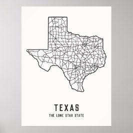 Routekaart van de Amerikaanse staat Texas - de Lon Poster
