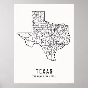 Routekaart van de Amerikaanse staat Texas - de Lon Poster