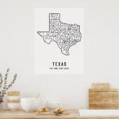 Routekaart van de Amerikaanse staat Texas - de Lon Poster (Keuken)
