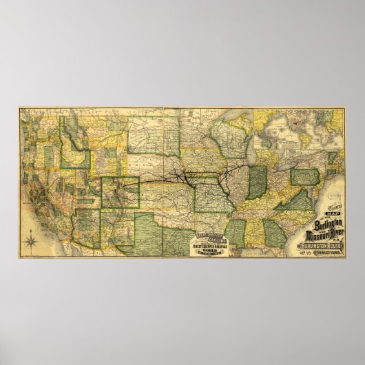 Routekaart van de spoorweg Burlington & Missouri ( Poster (Voorkant)