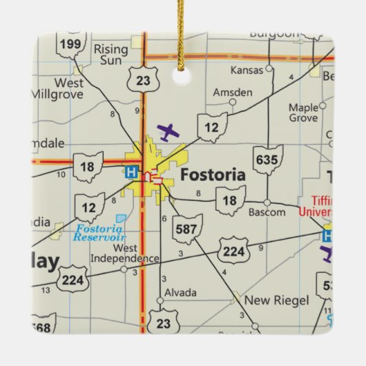 Routekaart voor Fostoria Ohio Keramisch Ornament (Achterkant)