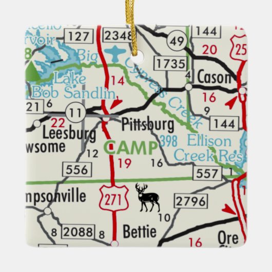 Routekaart voor Pittsburg TX Keramisch Ornament (Voorkant)