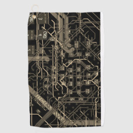 Routeringsproces - Electronic Dark Black Retro Gol Golfhanddoek