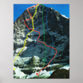 Routes voor de beklimming van de Eiger, de Jungfra Poster (Voorkant)