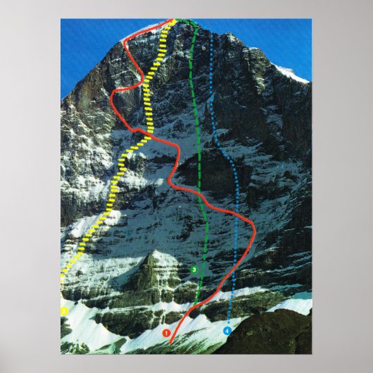 Routes voor de beklimming van de Eiger, de Jungfra Poster (Voorkant)