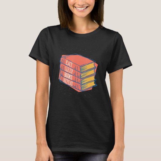 Routine Eat Sleep Books Herhalen T-shirt (Voorkant)