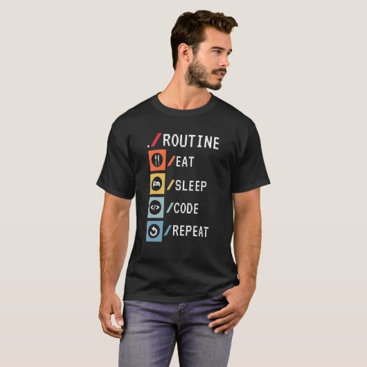 Routine Eat Sleep Code Herhalen Coder Software Dev T-shirt (Voorkant volledig)