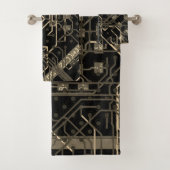 Routing Proces Elektronica Donker Zwart Retro Goud Bad Handdoek (Insitu)