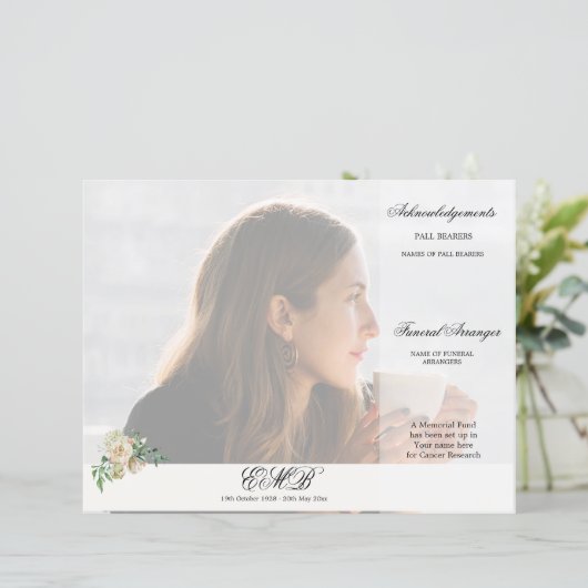 Rouw Bloemige Elegante Foto Volgorde van de Ceremo (Staand voorkant)