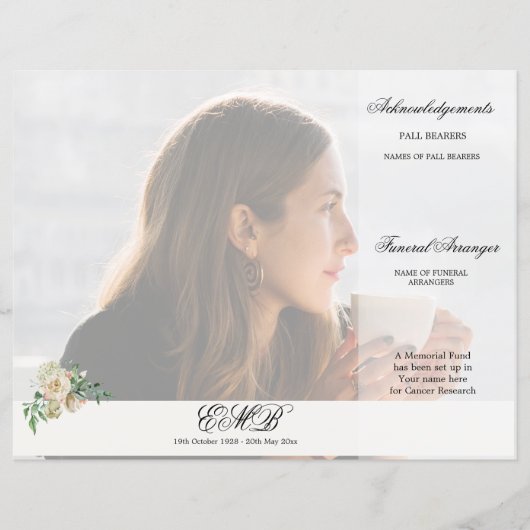 Rouw Bloemrijke Elegante Foto Orde van de Ceremoni (Voorkant)