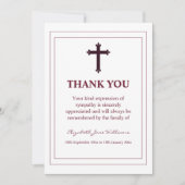 Rouw Bordeauxkleurig Kruis en Rand Bedanktkaart Bedankkaart (Voorkant)