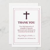 Rouw Bordeauxkleurig Kruis en Rand Bedanktkaart Bedankkaart (Voorkant / Achterkant)