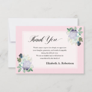 Rouw Dank U Elegante Paarse Bloemen Bedankkaart