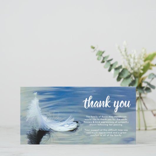 Rouw Dank U | Overlijden Witte Veer Kaart (Staand voorkant)