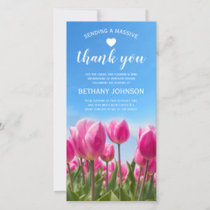 Rouw Dank u   Roze tulpen begrafenis Bedankkaart