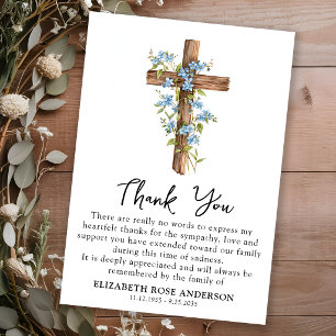 Rouw 'Forget Me Knot' bloemstuk houten kruis condo Bedankkaart
