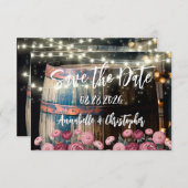 Rouw houten whiskeyvat save the date (Voorkant / Achterkant)