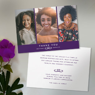 Rouw in onze hart paarse foto's dank je kaart