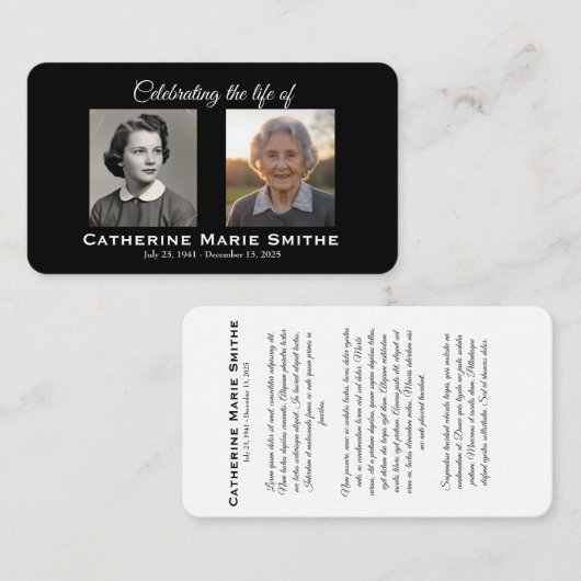 Rouw- of herdenkingsdubbelbeeld visitekaartje (Voorkant / Achterkant)