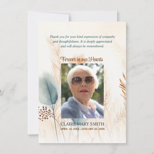 Rouw Roos Pampas Gras Beige Blauw FOTO Kaart (Achterkant)