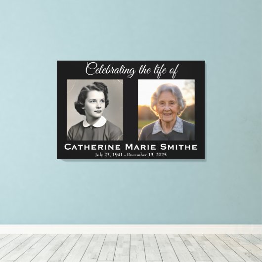 Rouwadvertentie of Herdenkings Dubbelbeeld Canvas Afdruk (Insitu (Houten vloer))