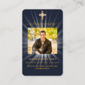 Rouwbids met foto kruis in blauw en goud licht visitekaartje (Voorkant)