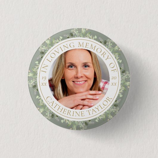 Rouwbije Grafstuk Groenhout Foto Ronde Button 3,2 Cm (Voorkant)