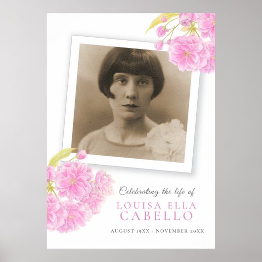 Rouwbijeenkomst ter viering van het leven roze blo poster (Voorkant)