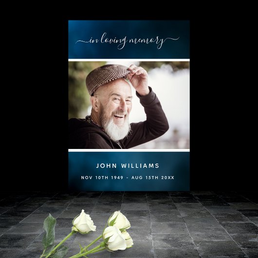 Rouwbord met blauwe lucht foto-herdenking welkom poster