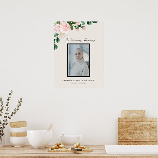 Rouwbord met bloemen ter herdenking van het leven poster (Keuken)