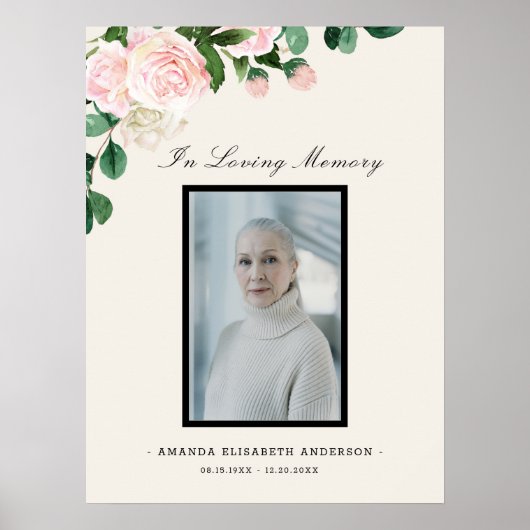 Rouwbord met bloemen ter herdenking van het leven poster (Voorkant)