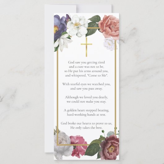 Rouwbord met bloemen voor herdenkingsfoto en gebed (Achterkant)