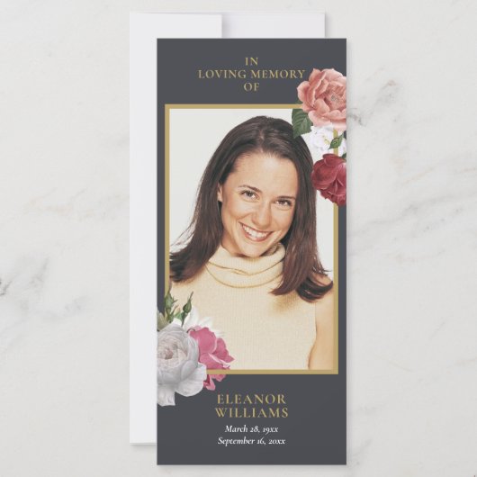 Rouwbord met bloemen voor herdenkingsfoto en gebed (Voorkant)