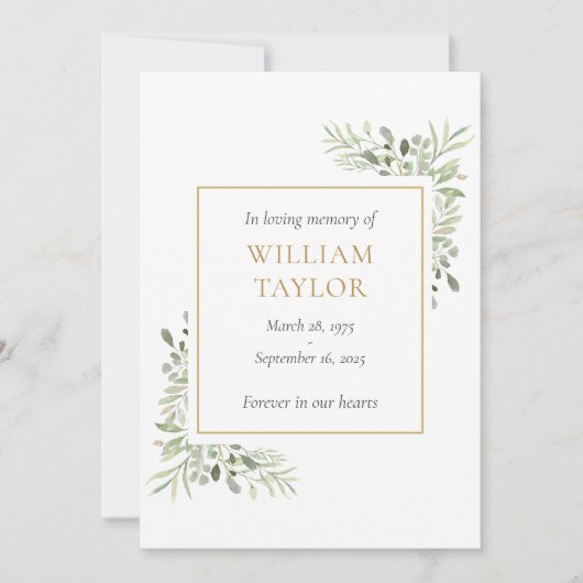 Rouwbord met groen voor rouwkaarten (Voorkant)