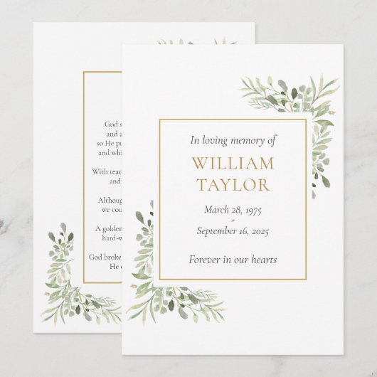 Rouwbord met groen voor rouwkaarten (Voorkant / Achterkant)