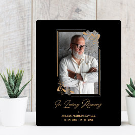 Rouwbord met nep gouden takken foto herinnering fotoplaat