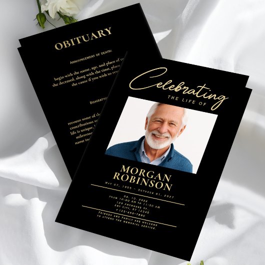Rouwbord, Viering van het Leven, Zwart & Goud Flyer
