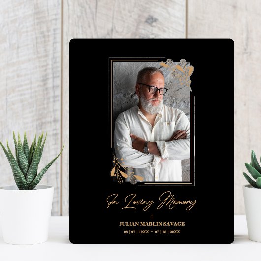 Rouwbord Zwarte Nep Gouden Takken Foto Herinnering Fotoplaat