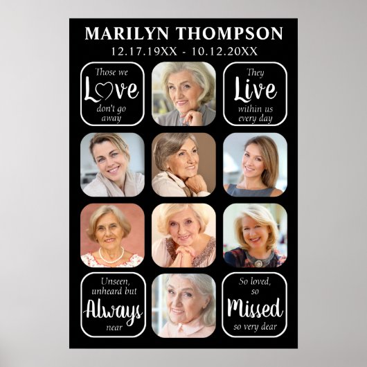 Rouwdienst 8 Foto Collage Herdenkingscitaat Poster (Voorkant)