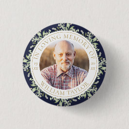 Rouwdienst Ter Herinnering Groene Foto Ronde Button 3,2 Cm