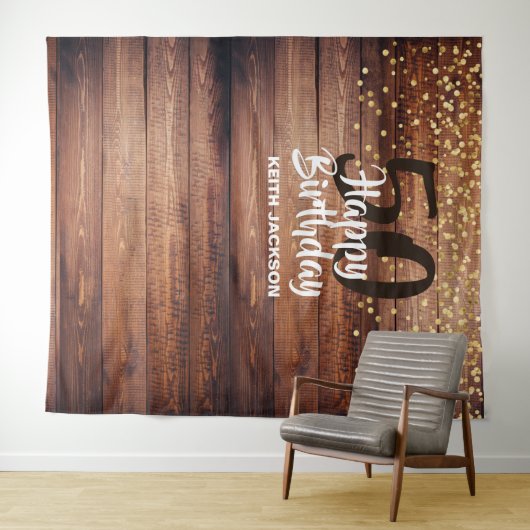 Rouwe Hout Gelukkig Verjaardag Jaar Foto Achtergro Wandkleed (In Situ (horizontaal))