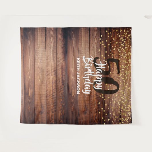 Rouwe Hout Gelukkig Verjaardag Jaar Foto Achtergro Wandkleed (Voorkant (horizontaal))